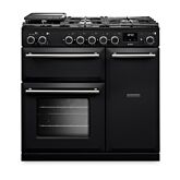 Rangemaster AURA90DFPCBL/BN1 Aura 90Cm 19324 Dual Fuel Range Cooker - Black With Brushed Nickel
