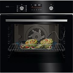 Aeg GA5CB50FAB 59.5cm Built In Electric Single Oven - Gloss Black with Steel Trim