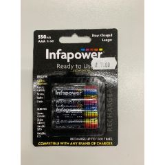 Infapower B009 AAA 550Mah Rechargable Batteries 4Pk