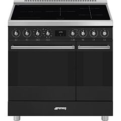 Smeg C92IPMB2 90Cm Symphony Full Electric Range Cooker With Induction Hob In Matt Black
