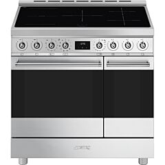 Smeg C92IPX2 90cm Silver Double Cavity Pyrolytic Cooker with Induction Hob