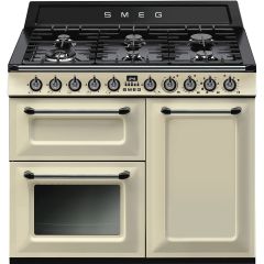 Smeg TR103P Cream 100Cm Victoria Dual Fuel Three Cavity Cooker With Gas Hob 