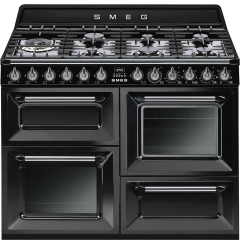 Smeg TR4110BL1 110cm Dual Fuel Rangecooker with Triple Oven and Gas Hob - Black