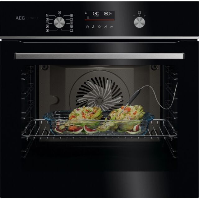 Aeg GA5CB50FAB 59.5cm Built In Electric Single Oven - Gloss Black with Steel Trim