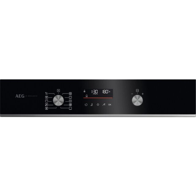 Aeg GA5CB50FAB 59.5cm Built In Electric Single Oven - Gloss Black with Steel Trim