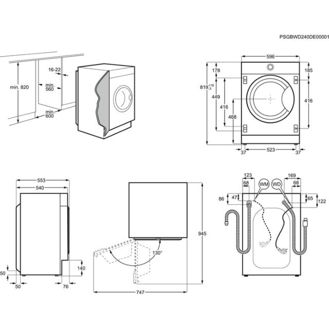 Aeg L7WC84636BI 8 / 4kg 1600 Spin Built In Washer Dryer