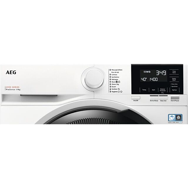 Aeg LFR61944B 9kg 1400 Spin Freestanding Washing Machine
Washing machine. 6000 Series, ProSense, 9kg wash capacity, 1400rpm. MixLoad 69 Min, W