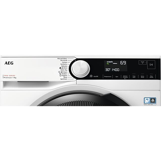 Aeg LFR73944B 9kg 1400 Spin Freestanding Washing Machine
Washing machine. 7000 Series, ProSteam, 9kg wash capacity, 1400rpm. MixLoad 69 Min, W