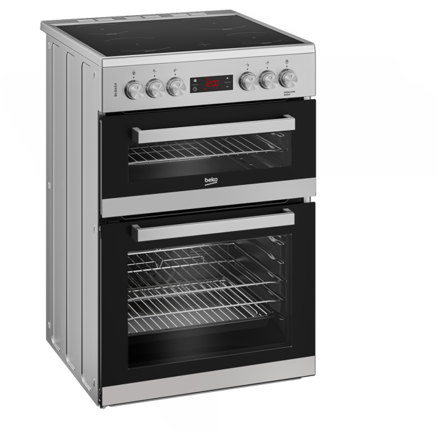 Beko EDC634S 60cm Double Oven Electric Cooker with Ceramic Hob - Silver