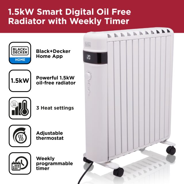 Black And Decker BXRA43016GB 1.5Kw Digital Oil Free Radiator 24Hr Timer 