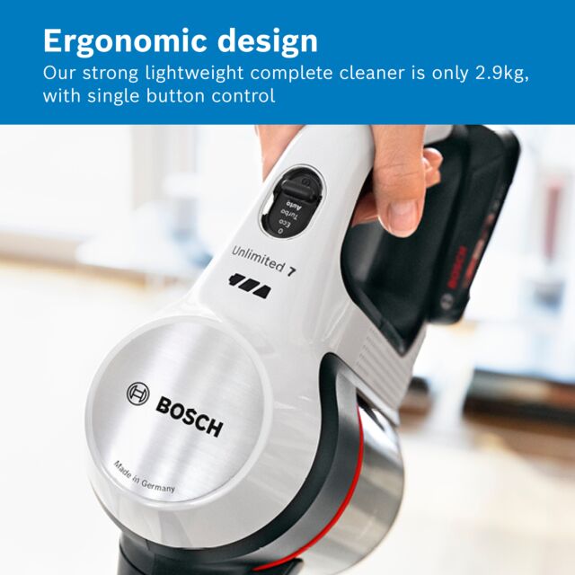 Bosch BCS712GBKIT Unlimited 7 BCS712GB Cordless Vacuum Cleaner - 80 minutes run time - White & Black PLUS Battery
