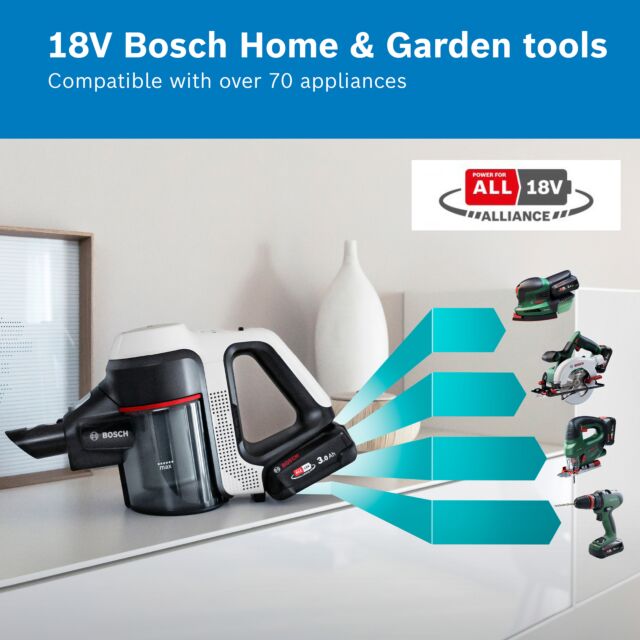 Bosch BCS712GBKIT Unlimited 7 BCS712GB Cordless Vacuum Cleaner - 80 minutes run time - White & Black PLUS Battery