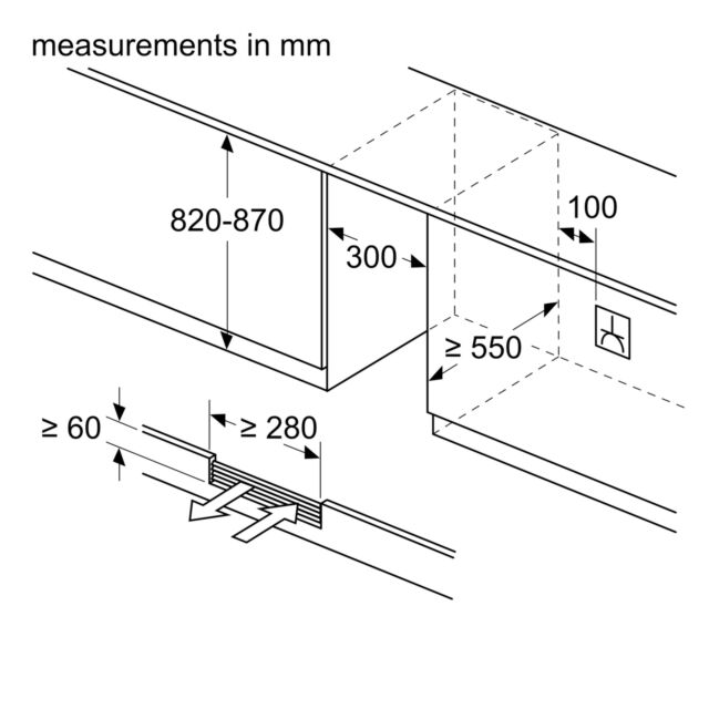 Bosch KUW20VHF0G 82X30 under counter wine cabinet with front recess to allow for plinth installation