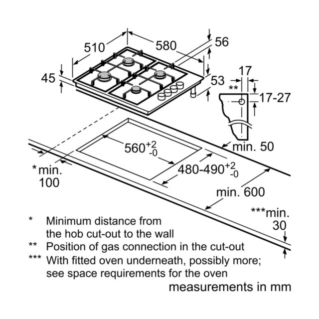 Bosch PBP6B5B60 Serie 2 4 burner Gas Hob