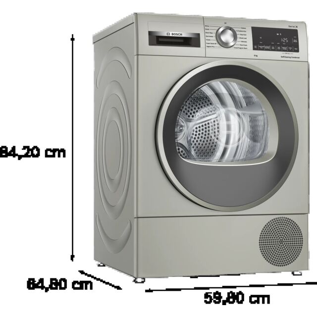 Bosch WQG245S9GB 9kg Heat Pump Tumble Dryer - Silver Inox