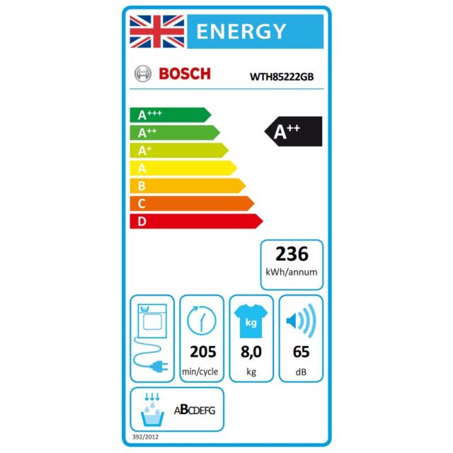 Bosch WTH85222GB 8kg, Heat Pump Tumble Dryer - A++