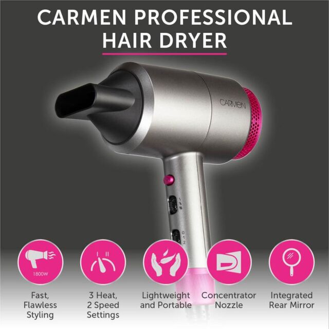 Carmen C81103 1800W Neon DC Professional Hairdryer - Graphite/Pink