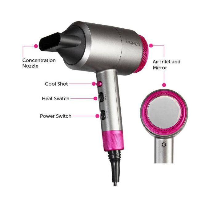 Carmen C81103 1800W Neon DC Professional Hairdryer - Graphite/Pink