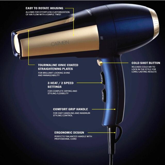 Carmen C81109BCBF Vortex 360 Twist Hairdryer - Blue and Champagne Gold