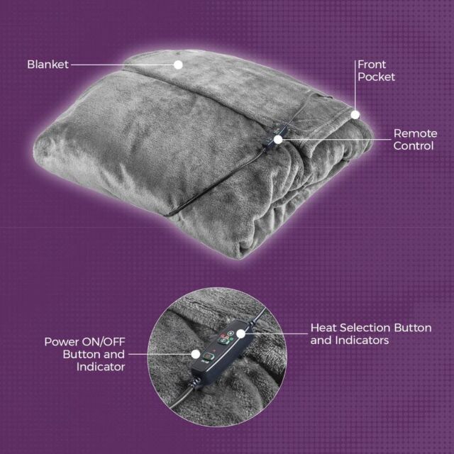 Carmen C81149GRY Heated Wearable Washable Blanket