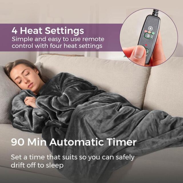 Carmen C81149GRY Heated Wearable Washable Blanket