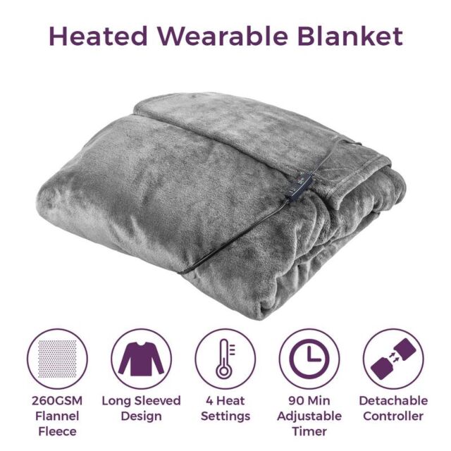 Carmen C81149GRY Heated Wearable Washable Blanket