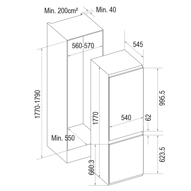 Cata FFBIS7030E 54cm Built-In 70/30 Fridge Freezer
