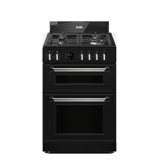 Creda C60DFMRBL 59.8cm Dual Fuel Rangecooker with Double Oven and Gas Hob - Black