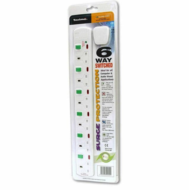 Extension Cable Surge Protected 6 Way Switched