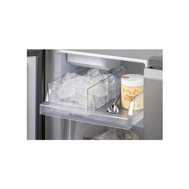 Haier HTF_520IP7 90.5Cm Plumbed Water And Ice Frost Free American Style Fridge Freezer - Platinum In