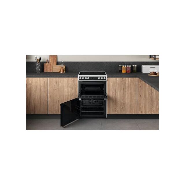 Hotpoint HDT67V9H2CW/UK 60cm Double Electric Cooker with Ceramic Hob - Black/White
