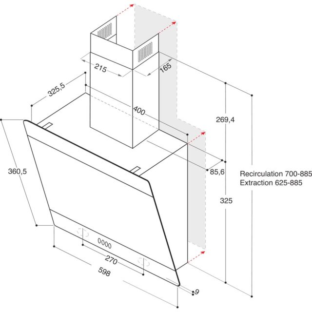 Hotpoint PHVP62FLTK 60Cm Angled Cooker Hood