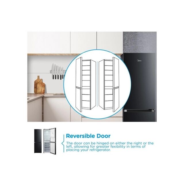 Midea MDRB379FGD30 54.7cm 60/40 Total No Frost Fridge Freezer - Black