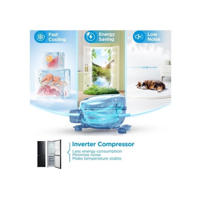 Midea MDRB379FGD30 54.7cm 60/40 Total No Frost Fridge Freezer - Black