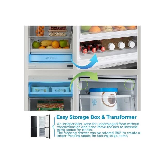 Midea MDRB379FGD30 54.7cm 60/40 Total No Frost Fridge Freezer - Black