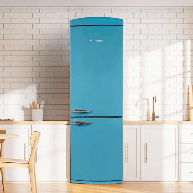 Montpellier MAB190PB Full Nofrost Retro 60Cm Fridge Freezer - Pastel Blue