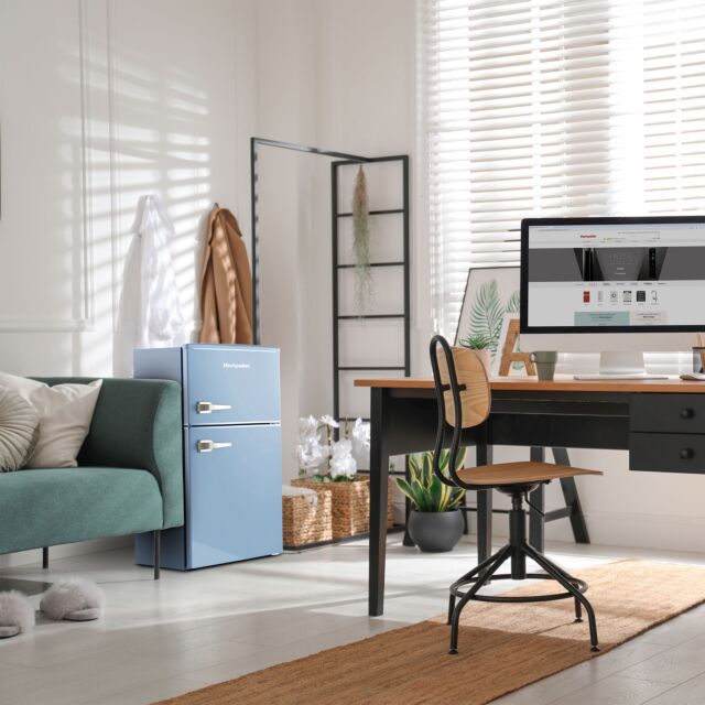 Montpellier MAB2035EPB 45.3cm Low Frost Undercounter Mini Retro Fridge Freezer - Pastel Blue