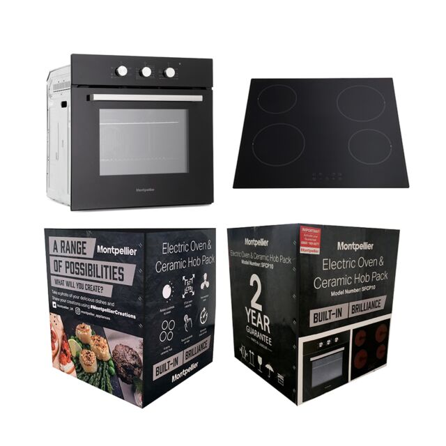 Montpellier SFCP10 Electric Oven And Ceramic Hob Pack Black **Clearance Ex Display**