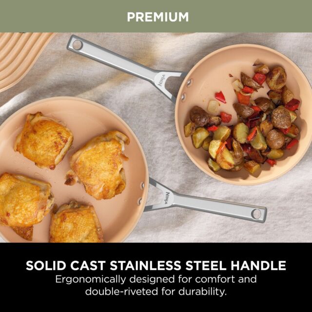 Ninja CW93000UK Ceramic Coated Cookware 3-Piece Set - Apricot & Grey