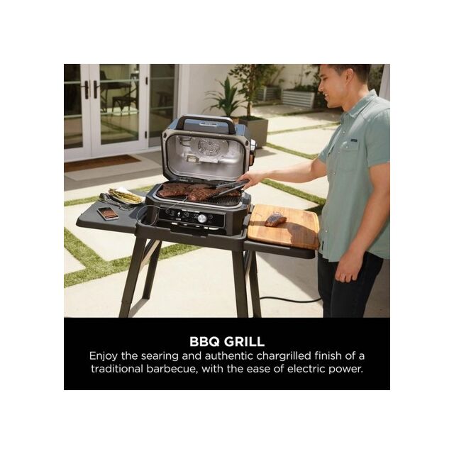 Ninja OG901UKCOVKIT Electric BBQ Grill + Smoker with Cover and Woodfire Pellets - Black/Blue