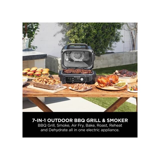 Ninja OG901UKCOVKIT Electric BBQ Grill + Smoker with Cover and Woodfire Pellets - Black/Blue