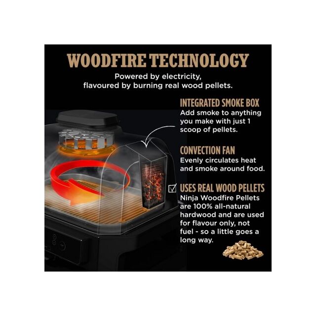 Ninja OG901UKCOVKIT Electric BBQ Grill + Smoker with Cover and Woodfire Pellets - Black/Blue