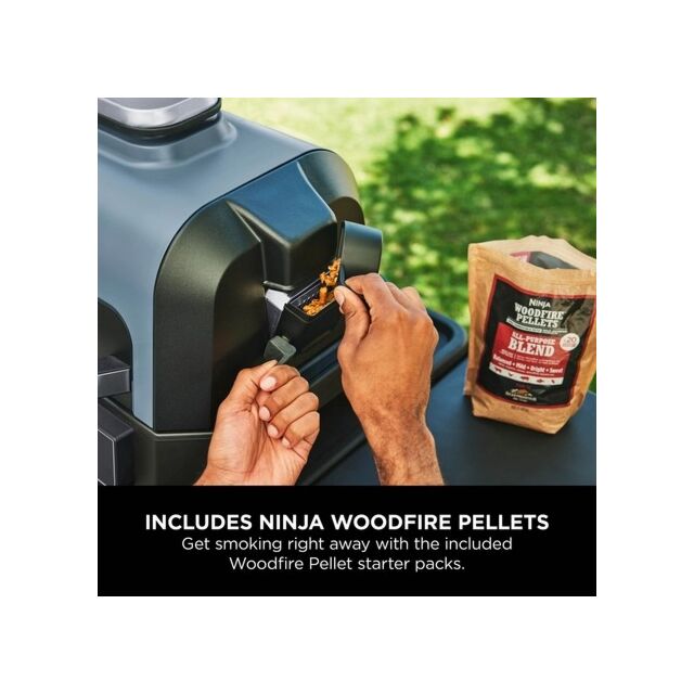 Ninja OG901UKCOVKIT Electric BBQ Grill + Smoker with Cover and Woodfire Pellets - Black/Blue