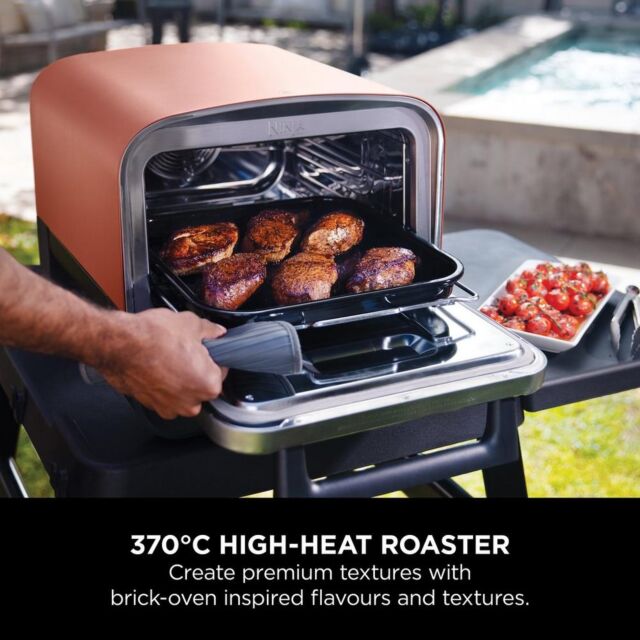 Ninja OO101UKKIT Woodfire Electric Outdoor Oven With Bbq Stand - Terracotta/Steel