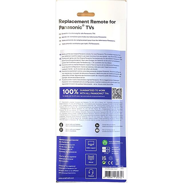 Oneforall URC4914 - One For All, Panasonic TV Replacement Remote Control