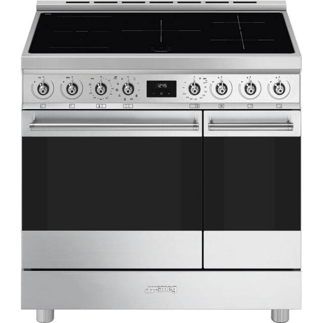 Smeg C92IPX2 90cm Silver Double Cavity Pyrolytic Cooker with Induction Hob
