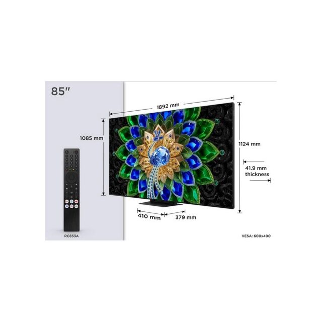 TCL 85A400U-UK 85inch QD-MINI LED TV - Black