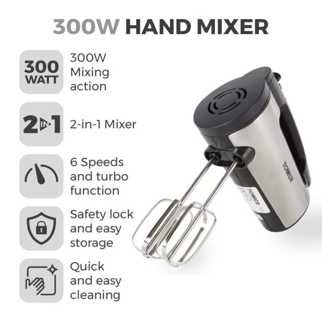 Tower T12016 300W Stainless Steel Hand Mixer