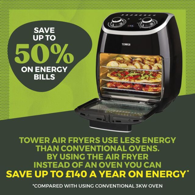 Tower T17038 Vortx Xpress 2000W 11L 5-In-1 Manual Air Fryer Oven With Rotisserie