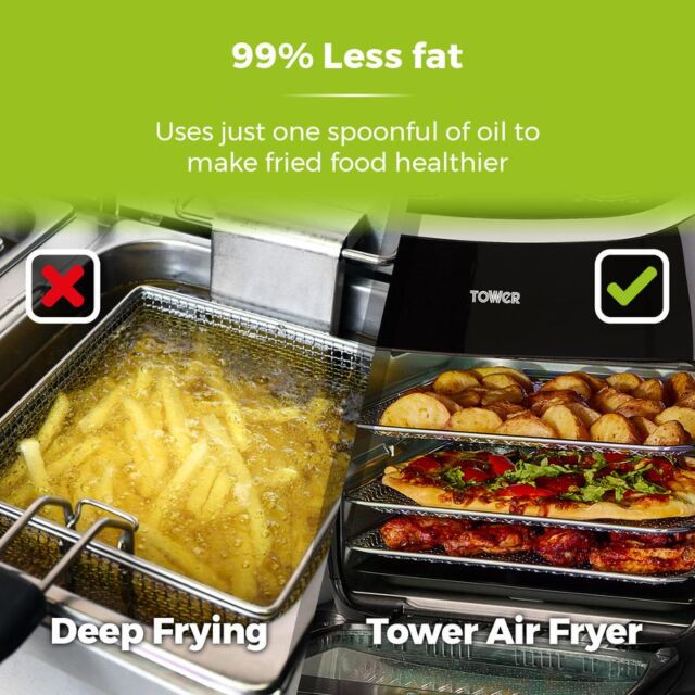 Tower T17038 Vortx Xpress 2000W 11L 5-In-1 Manual Air Fryer Oven With Rotisserie